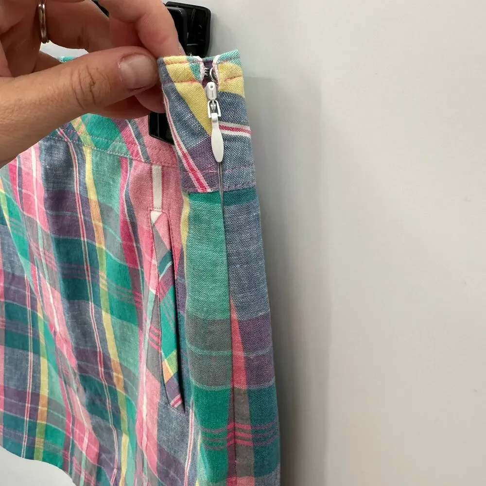 Talbots Madras Pastel Plaid Linen Cotton Blend Skirt // 2